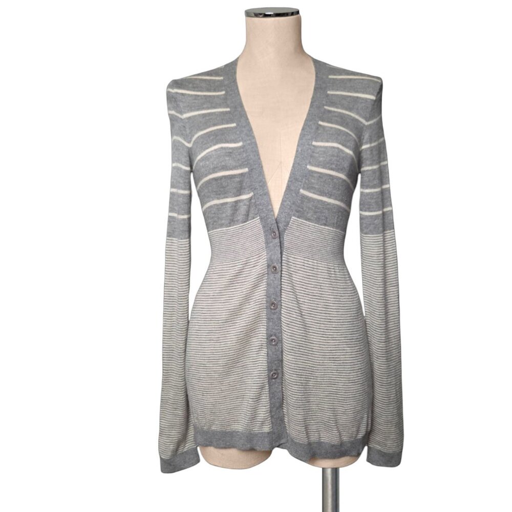 VINCE 100% Cashmere Gray White Striped Cardigan Vintage Y2K 90's S